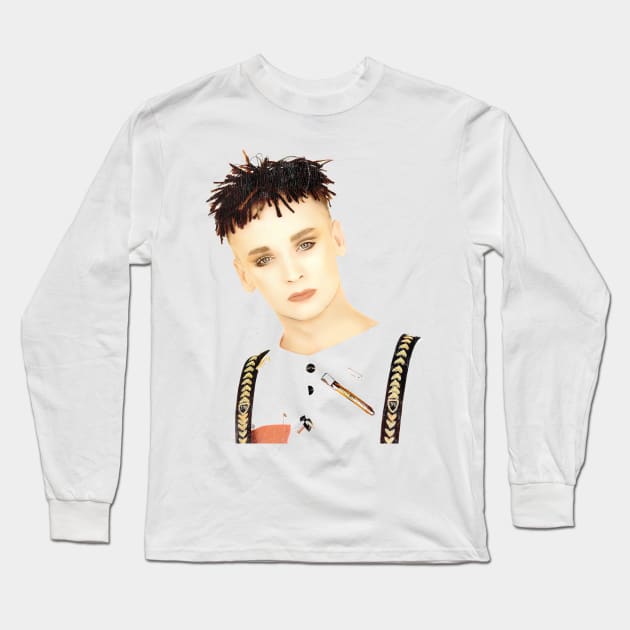 Vintage Style 80s Boy George Fan Art Design Long Sleeve T-Shirt by DankFutura